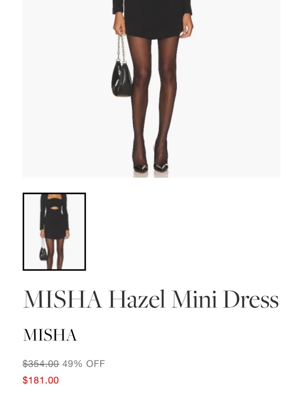 MISHA Black Mini Dress with Front Neckline Cutout